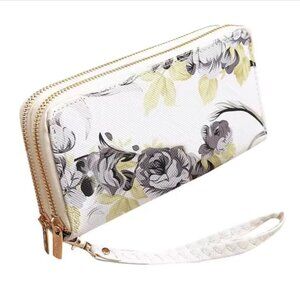 Women’s Green Floral Long Clutch Wallet